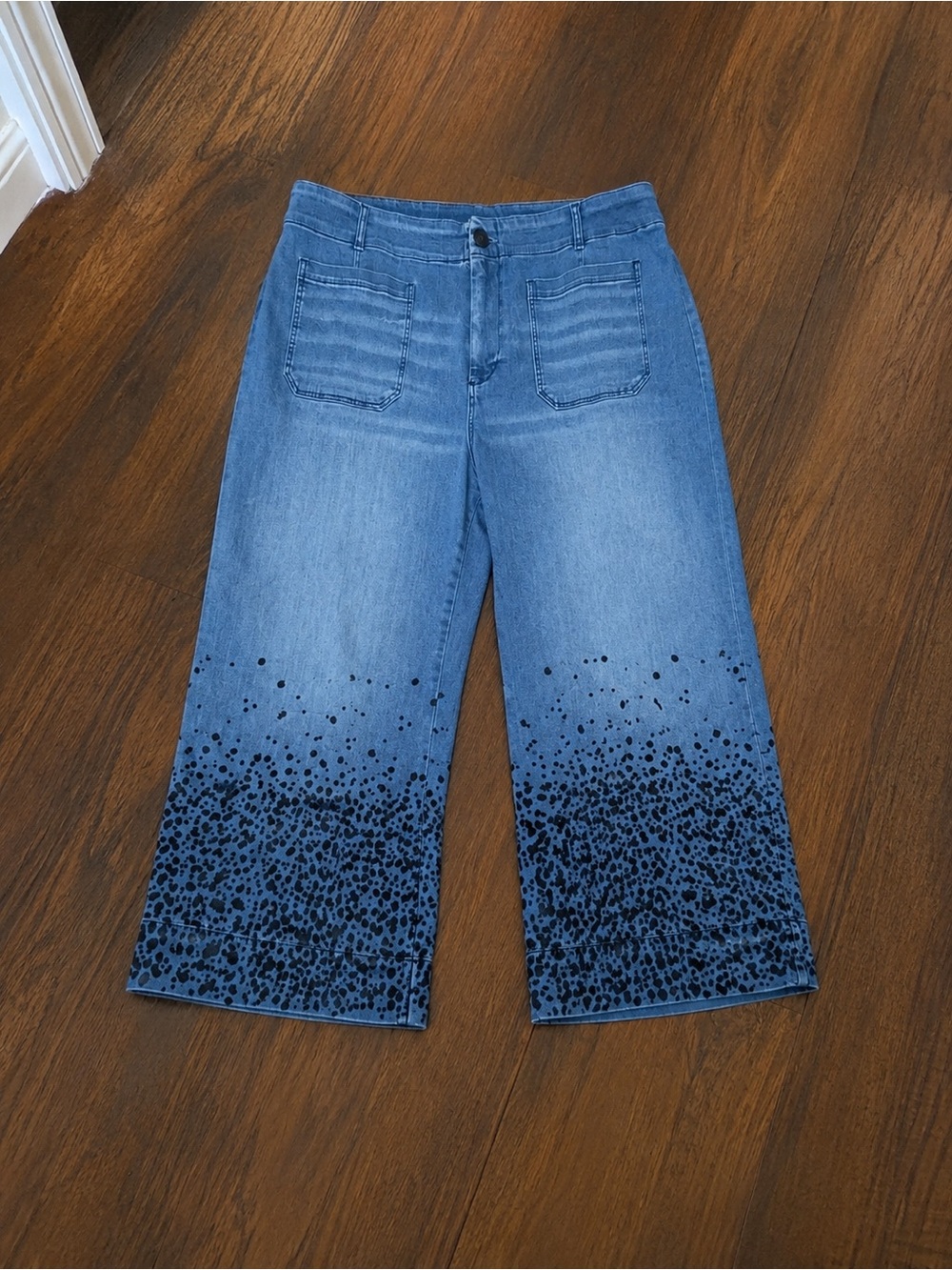 Maeve Colette Wide-Leg Crop Jeans with Bottom Navy Sequins Sz 24W